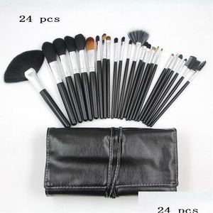 Andere Gesundheits Schönheitsartikel 24 -teilige Make -up -Pinselsets Ziegen Haar Lederbeutel Werkzeug Coloris Professionelle Kosmetik Make -up Pinsel Kit Dhr4j