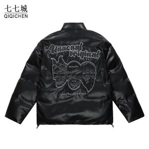 Herrenjacken Hip Hop Parkas Jacke Männer Winterschädel Stickbuchstaben Dicke Jacken Y2k warmes übergroßes schwarz gepolstertes Mantel Unisex Streetwear 230821