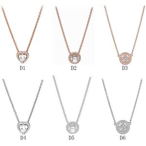 Echte S925 Sterling Silber Fit Pandora Paar Halskette Roségold Klassiker elegantes Set DIY Herz Liebe Blaukrista für Perlen Reize