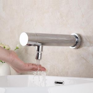 Bathroom Sink Faucets Lavatory Faucet Wall Mount Sensor Automatic Hands Free Touch Basin Cold Tap