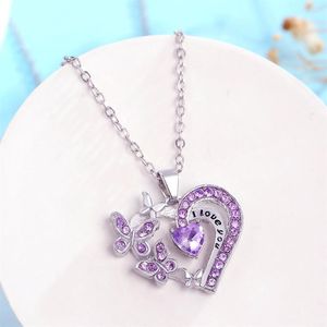 Anhänger Halskette Ich liebe dich Herz Zirkon Halskette für Frauen exquisite Schmetterlingsschlüsselblattkette DIY Juwelierzubehör Geschenke 2023