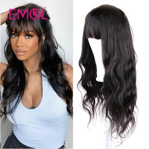 Perucas sintéticas perucas de cabelo humano com franja onda corporal Máquina cheia feita perucas para mulheres Remy Indian Human Hair Wigs 8-30 polegadas NATURAL BLACK 230818