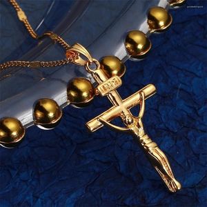 Naszyjniki wisiorek Naszyjniki złoty kolor krzyżowy Naszyjnik Kobiety Jezus wypełniona chrześcijańska biżuteria katolicka