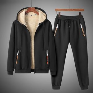 Men s Tracksuits 2023 Tracksuit Men Winter Casual Hooded Warm Set Thick Fleece 2PC Jacket Pant Fashion Letter Print Zipper Sets Sportwear 230821