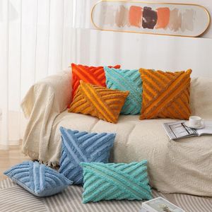 Kudde fast färg bomulls duk geometriska tuftade täcker dekorativ enkelhet randig broderad soffa täcker heminredning