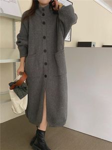 Womens Wool Blends Korean Fashion Mid Length Knitted Single Breasted Coat Autumn Elegant Warmth Thickened Style 230818