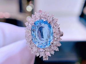 Cluster Rings GUILD Fine Jewelry Pure 18K Gold Natural 4.29ct Santa Maria Blue Aquamarine Gemstones For Women Birthday Presents