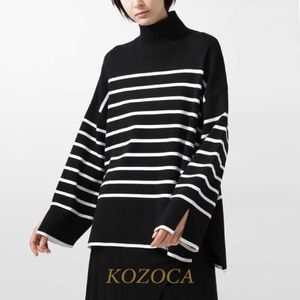 Men s Hoodies Sweatshirts Kozoca Stripe Sweater Women Autumn Winter Loose Casual Thick Pullover Female Warm Soft Sweaters Turtleneck Fashion Jumper 230821