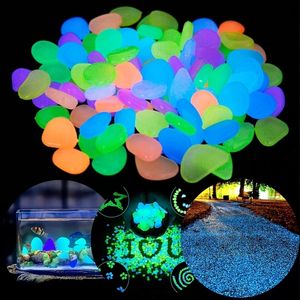 Garden Decorations Outdoor Luminous Stones Glow In Dark Pebbles Fish Tank Decoration Pebble Rocks Aquarium Mix Color 50100pcs 230818