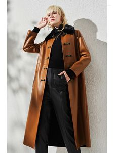 Kvinnors läder naturjackor kvinna fårskinn rockar lammskinn kläder mode 2023 lyx i externa kläder qipao stil kaffe