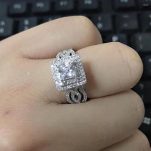 Pierścienie klastra TKJ Biżuterii 2023 Silver 925 Set Kobiet Pierścień Pierścień Wedding Akcesoria 3pcs 5 5 mm cyrkon Księżniczka Cut