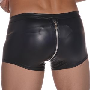 Briefs Panties Briefs Panties Boxer Sexy Men Boxers PU Leather Male Shorts Underpants Slip Gay Penis Pouch Man Underwear Bulge Zipper Open Butt Panties l230818