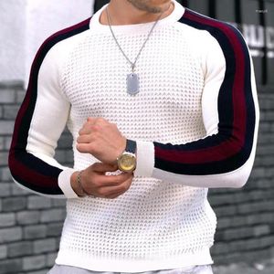 Men's Sweaters Round Neck Contrast T-shirt For Casual Loose Bottomed Knit Shirt Slim Fitting Solid Color Men Top Trendy