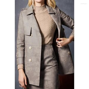 Women's Leather Natural Jackets Woman Sheepskin Trench Coats Lambskin Clothes Fashion 2023 Luxury In External Clothing Grey Floral