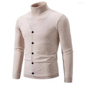 メンズセーターシングルブレストボタンセーターメン冬のスタイリッシュなハイカラー装飾スリムフィットアンチシュリンク