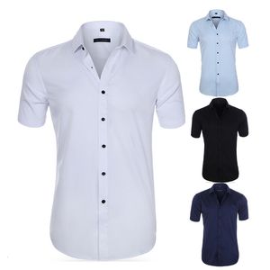 Camisas casuais masculinas de verão masculino shortstleeve vestido social camisa masculina colar de rotação sólida colar de colar de homem vintage 230822