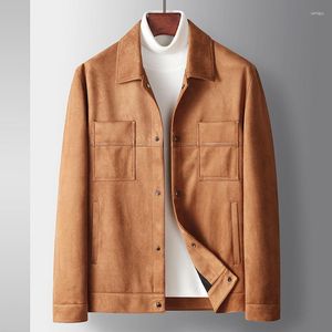 Herrjackor pojkar långärmad knapp upp retro brun jacka överdimensionerade män mocka tyg last arbetskläder coat casual formell affärsutkläder