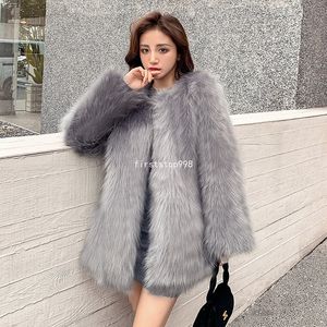 2023 Kvinnor Winter Faux Pälsrock Högkvalitativ ny konstgjord dam Plush Coat Luxury Loose Coat tjock varm plusstorlek rävrock