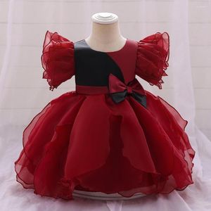 Sukienki dla dziewczynek rękawy czerwono Ballgown 1. przyjęcie urodzinowe sukienka księżniczka