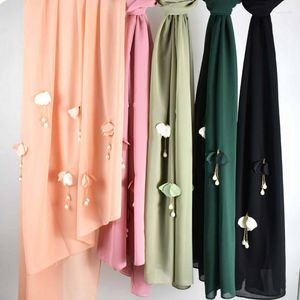 Roupas étnicas Malásia elegante lenço de cabeça de cabeça eid Mulheres muçulmanas chiffon Hijab lenço com miçangas de flores xales de cabeça islâmica