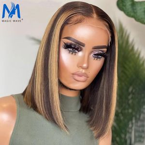 Synthetic Wigs 816 inch Straight P427 Brown Highlight Bob Wig 13x4 Lace Front Human Hair for Women Pre Plucked Brazilian Remy Short 230821