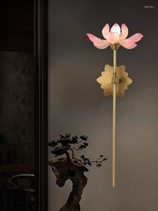 Vägglampa kinesisk stil koppar kristall leds sängen ljus kreativ vardagsrum entré lotus g4 sconce