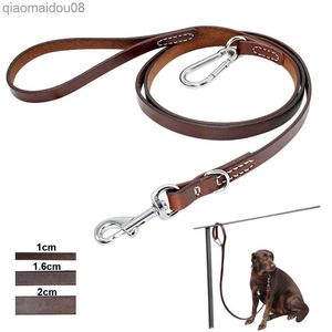 Hundhalsar Leashes Leather Pitbull Dog Leash Hållbar stor hund kopplad med bergsklättring spänne utomhus husdjur leder kopplar för medelstora stora hundar hkd230822