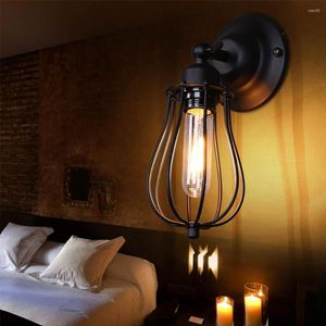 Lampada a parete Vintage Industrial E27 Black Iron Plamshade Cage Sconce Modern Implesso di illuminazione interno per soggiorno a soppalco