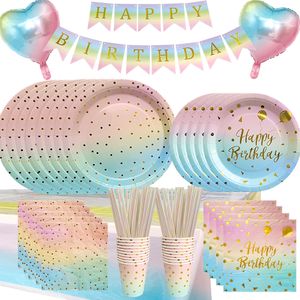 Altre forniture per feste di eventi Rainbow Birthday Table Table Dot Dot DOT Piastre di tazze tovaglioli per le ragazze Decorazione matrimonio 230822