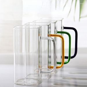 Water Bottles 400ml Square Glass Mug Breakfast Milk Coffee Cup Microwave Safe Transparent Party Beer Drinkware