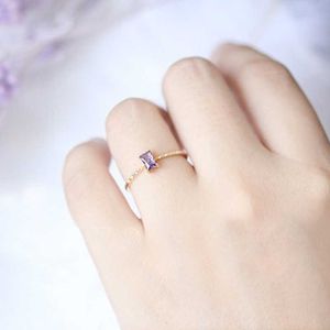 Band Rings Ring For Women Style Square Purple Crystal Light Yellow Gold Color Fashion Jewelry Gift For Girls R230822