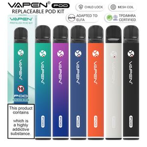 PODA VAPEN ORIGINAL PODS SUBSTACIÁRIO 650 PUFFS MESH Bobina de malha Vape e cigarros tpd mhra elfa trava infantil 500mAh Bateria recarregável 2ml recarregada com CE