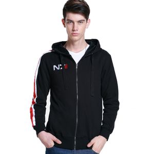 Men's Hoodies Sweatshirts Cosplay N7 Mass Effect Zip Up Hoodie Men Black Anime Hooded Sweatshirt Women Embordery Fleece Thick Warm Sweetshirt Streetwear 230821