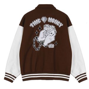 Men's Jackets Baseball Varsity Jacket Men Leather Sleeves Brown Bomber Male Casual Oversize Women College Coats Flock Embroidery Letter 230821