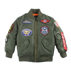 Erkek Ceketler 2023 Askeri Pilot Uçuş Kapitone Kış Çocuklar Toddler Giysiler Erkek Kızlar Saten Letterman Varsity Bombacı Ceket 230821