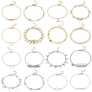 16 Stück Fuße Füße Knöchelketten Armbänder Verstellbares Strand Fußketting Fuß Schmuck Set Sachlets für Frauen Mädchen barfoot253t