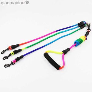 Dog Collars Leashes Nylon Dog Leash Durable For three Dogs Double Leashes for small big Dogs husky Chihuahua pitbull dog supplies for dropshipping HKD230822