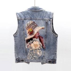 Men s Jacket s Diamond encrusted Flower Denim Vest Cropped Sleeveless Top Korean Fashion Streetwear Designer Coat Trendy Waistcoat 230822