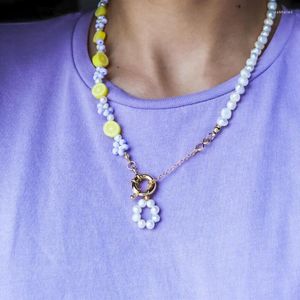 Chains 2023 Fashion Women Bohemian Snap Hook Beads Flower Pendant Cute Lemon Flowers Pearls Splicing Necklace Summer