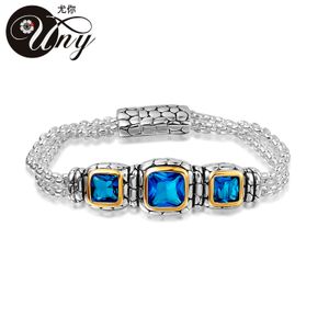 Charm Bracelets UNY JEWEL Jewelry Three CZ Stone Two Strand Box Chain Magnetic Clasp Tone Bracelet Designer Inspired Christmas Day Gifts 230821