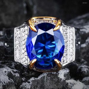 Anelli a grappolo Blu Gemstones Sapphire Topaz Zircone Diamonds Bague per uomini Gioielli pieni d'oro Bijoux Accessori vintage Vintage Cool Cool