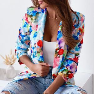 Women s Jackets Office Fashion Blazer Woman Jacket Colorful Print Slim Spring Autumn Fake Pockets Floral Suit for Office 230822