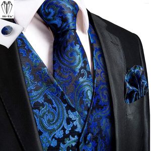 Men's Vests Hi-Tie Jacquard Silk Mens Waistcoat Tie Hanky Cufflinks Set Sleeveless Jacket Necktie Dress Vintage Vest Wedding Business Gift