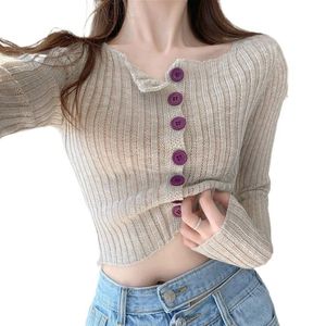 Kvinnors stickor Tees Cardigan Sweater Autumn Spring Korean Fashion Style Sticked V Neck Solid for Women Casual Office Lady Loose 230821