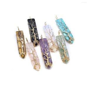 Pendant Necklaces Natural Amethyst Sword Shape Winding Gold Color Turquoise Charms For Making DIY Jewerly Necklace 60x12mm