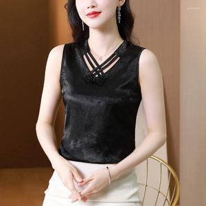 Camicette da donna in raso camicetta da donna 2023 Summer Office Lady Tops Sleeveless Ol Shin Aithing for Women Silk Fashion Elegant Top top