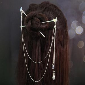Hair Clipes Pearl Tassel Chinese Bosques de pau para mulheres Metal 2PCS Hairpin Girl Hanfu Grosp Fork Fringe Chain Jóias
