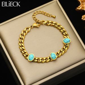 Pulseiras de charme eilieck 316l aço inoxidável pulseira de pedra verde ova