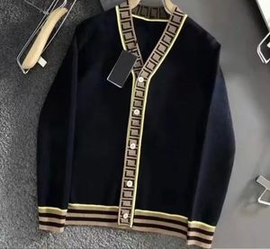 fashion Designer Men's F Letter Jacquard Stripe edge piping sweaters Casual V-neck Knitwear Button Warm Cardigan Sweater top