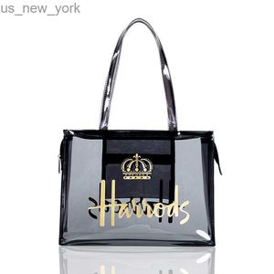 Totes nova bolsa de grande capacidade de sacola de pvc transparente saco transparente feminino London Shopper Ladies ombro bolsas de compras HKD230822